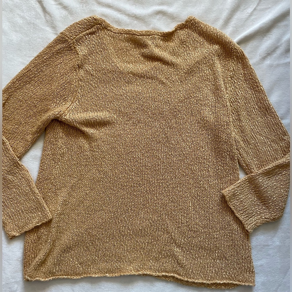 Eileen Fisher Women's Metallic Yellow Gold V-Neck Knit Sweater - Picture 3 of 5
